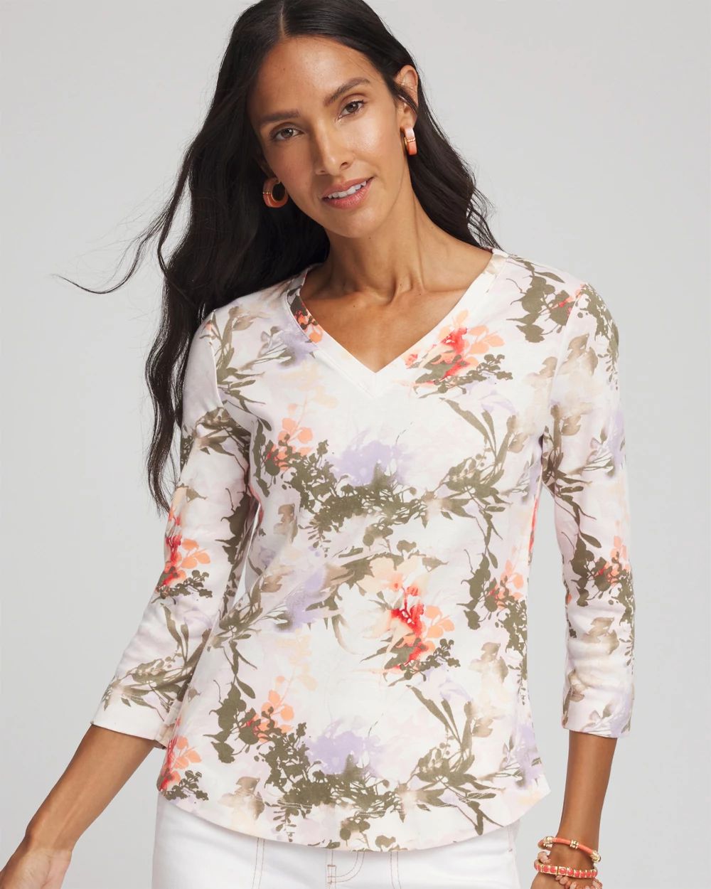 2025年激安 Pima Floral 3/4 Sleeve Tee | Chico's トップス